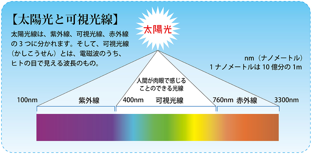 太陽光と人間の目が検出できる可視光線。
