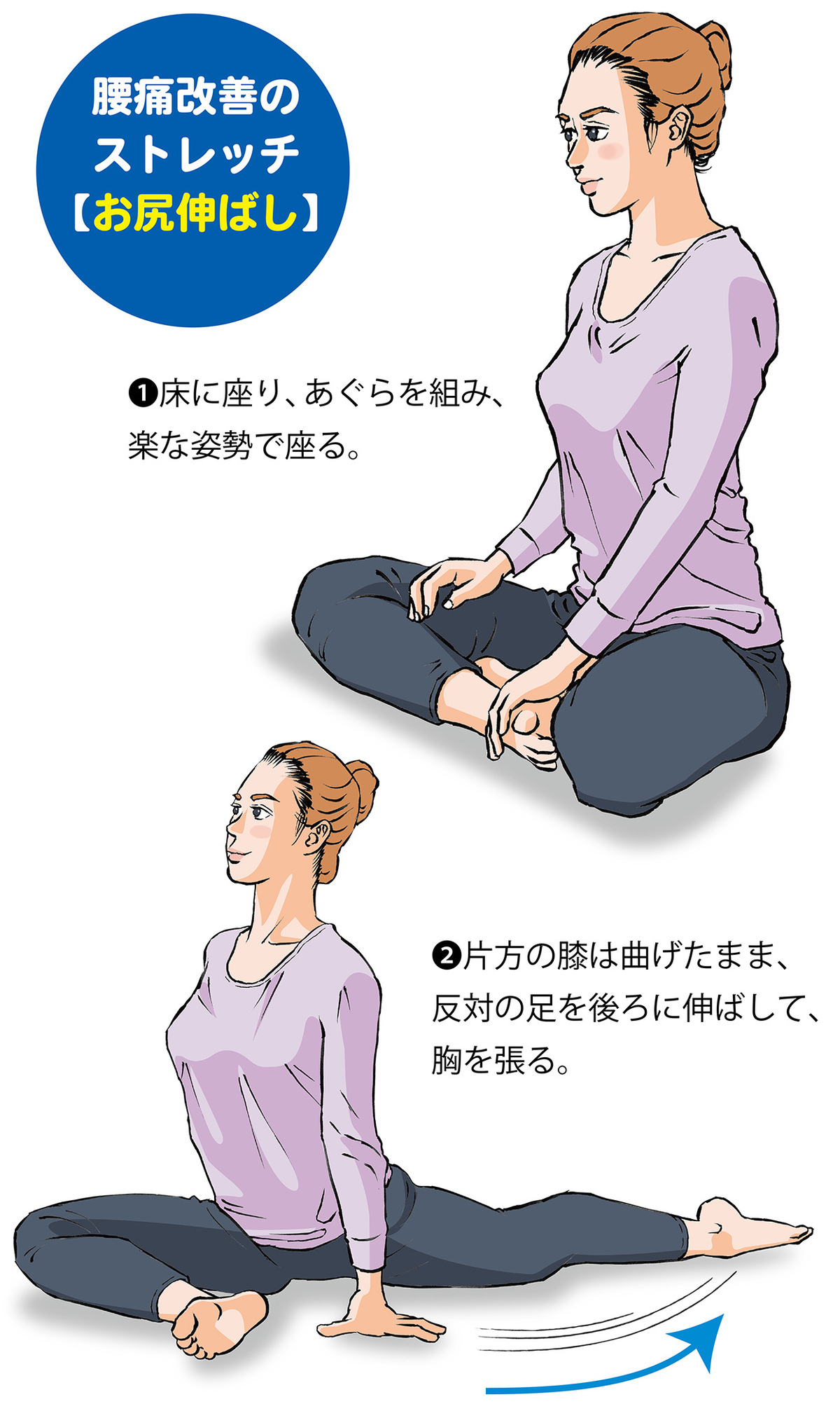 腰痛改善のストレッチ、お尻伸ばしのイラスト